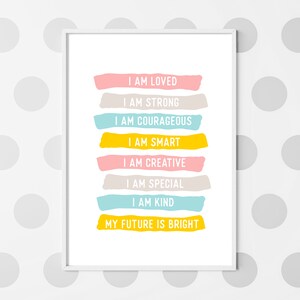 Rainbow Boho Affirmations Niños Arte de pared imprimible