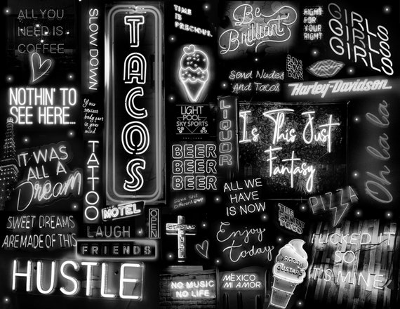 Black White Neon Dream Digital Art Collage Download Wallpaper