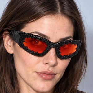 Sculptural Textured Sunglasses with Angular Frames and Tinted Lens Options