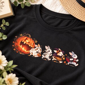 Halloween-Hasen-T-Shirt | Lustiges Hasenkostüm-Shirt | Kürbis-Shirt, Geschenk für Hasenliebhaber