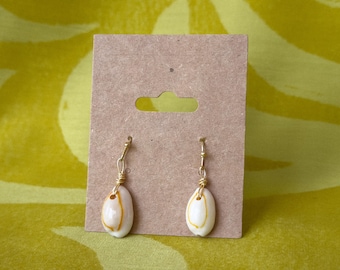 Handmade Small Cowrie Shell Drop Earrings - 3/4"