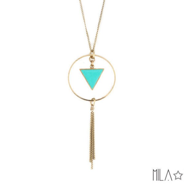 Baka necklace in turquoise || Geometric jewelry, circle and triangle