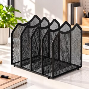 5 Section Vertical File Organizer, Metal Mesh Desk Organizer, Desktop File Holder, Office Document Storage Rack