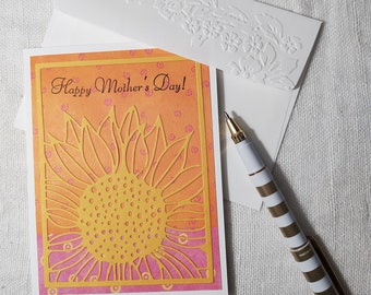 Handmade Sunflower Card, Mother's Day Card, Handmade Cards, Floral Cards, Greeting Cards, Sunflowers, Hand Stamped, Embossed Envelope