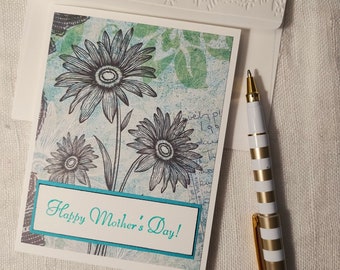 Handmade Mother's Day Card, Handmade Cards, Mother's Day, Floral Cards, Greeting Cards, Hand Stamped, Embossed Envelope