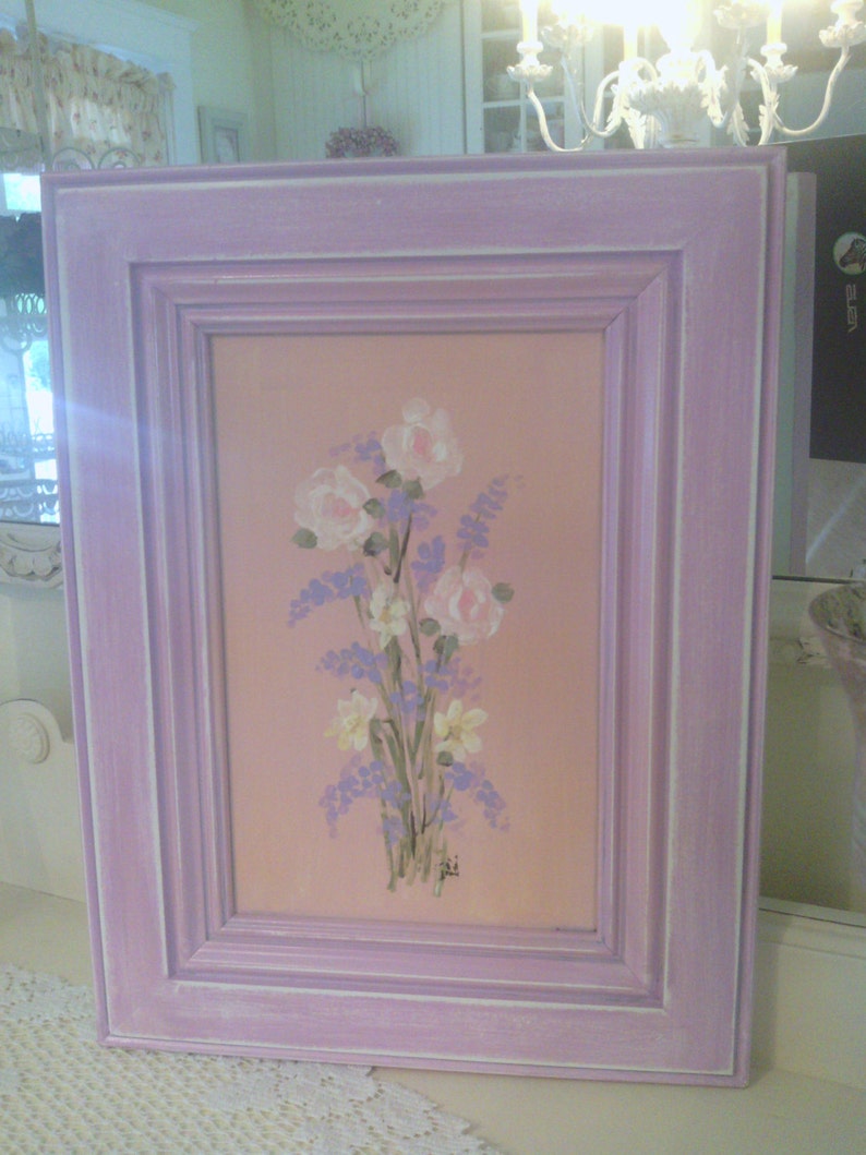 Cottage Wildflower Garden Picture with Distressed Lilac Frame image 1