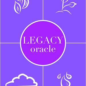 May include: A purple rectangular graphic featuring a central circle with the white text LEGACY oracle. The four quadrants surrounding the circle contain white line art icons: a cluster of leaves, a sprouting plant, a cloud, and a water droplet.