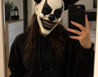 Eng clownmasker, kwaadaardig moordenaarsclownmasker voor Halloween, horrorclownkostuum, griezelig latexmasker