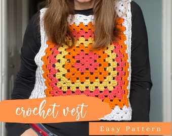 70s Granny Square Sweater Vest Crochet Pattern PDF | Crochet Vest Pattern, Cute Crochet Pattern, Easy Crochet Pattern PDF with pictures
