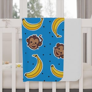 Couverture pour tout-petit singe ludique et banane, couverture pour enfants mignons, décoration de chambre d&#39;enfant, cadeau de baby shower, cadeaux pour tout-petits, imprimé animal