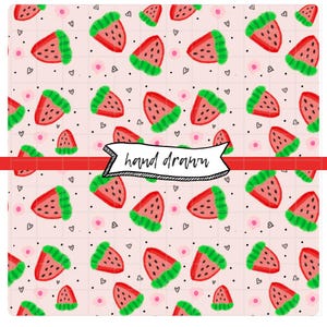 Watermelon Love Seamless Pattern | Pink Hearts & Melon Slices PNG – Digital Paper for Fabric, Stickers, Scrapbooking + Sublimation