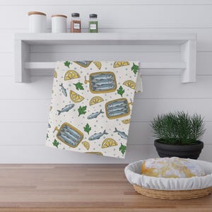 Sardine and Lemon Print Tea Towels, Kitchen Decor, Nautical Gifts, Beach House Accessories, Cooking Essentials, Fish Lover Gift