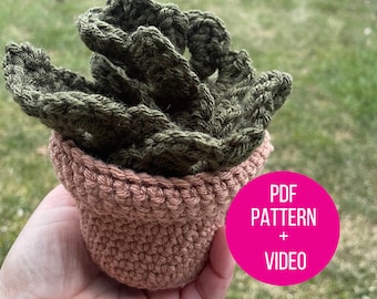 Monstera Leaf Crochet Pattern and Video Link + Terra Cotta Pot (PDF and link to Leaf Tutorial) \ Leaf Crochet \ Crochet Monstera