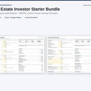 Real Estate Investment Bundle: Rental Property Deal Analyzer, BRRRR, House Hacking Calculator (Excel/Sheets)
