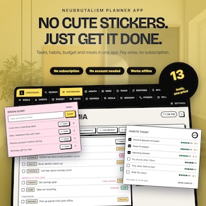 App per la pianificazione in stile neubrutalismo / Agenda digitale offline audace e ad alto contrasto / Attività, abitudini, budget / Nessun abbonamento