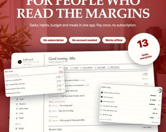 Planer-App im Buchstil | Aufgaben, Gewohnheiten, Budget, Kalender (Offline-Download)