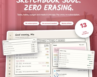 Planer-App mit Bleistiftskizzen | Handgezeichnete Rahmen, Aufgaben, Budget (Offline-Download)
