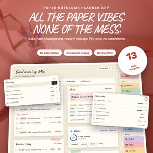 Offline-Planungs-App | Aufgaben, Gewohnheiten, Budget, Mahlzeiten (HTML-Datei)