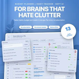 Budget Planner & Habit Tracker | Neumorphic Soft UI Planner App, Tasks (Offline Digital Download)