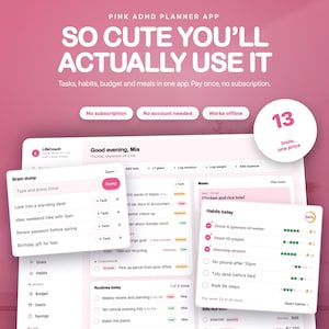 Pink ADHD Life Planner App | Pastel Tasks, Habits, Budget (Digital Download)