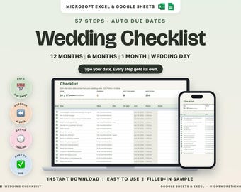 Hochzeits-Checkliste (Google Sheets, Excel), Zeitplan für die Hochzeitsplanung, Aufgabenliste für die Hochzeit mit Fälligkeitsterminen, Vorlage für den Zeitplan am Hochzeitstag