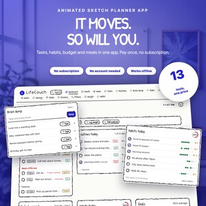 Animated Sketch Planner App | Tasks, Habits, Budget, Meals (Offline Digital Download)