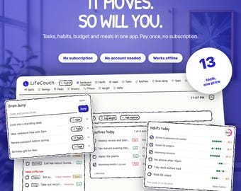 Animierte Skizzen-Planer-App | Aufgaben, Gewohnheiten, Budget, Mahlzeiten (Offline-Download)