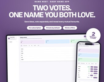 Babynamen-App | Gemeinsame Auswahlliste mit Bedeutungen | Privater Offline-Planer