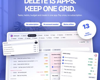 Bento Grid Lebensplaner-App | Aufgaben, Gewohnheiten, Budget, Mahlzeiten (Offline-Download)