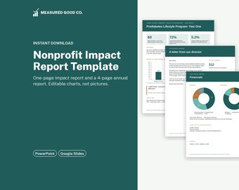 Modelo de Relatório de Impacto para Organizações Sem Fins Lucrativos, Relatório de Impacto de Uma Página e Modelo de Relatório Anual (PowerPoint, Apresentações Google)