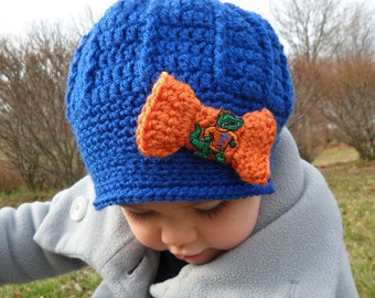 Girls Handmade Florida Gators Crochet Newsboy Hat with Patch