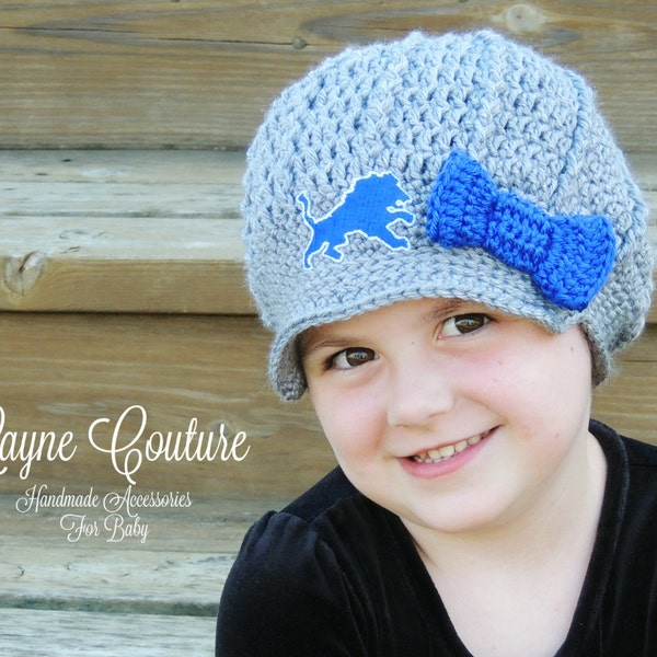 The Original- Detroit Lions Inspired Newsboy Hat with Bow / Layne Couture / Newborn to Adult