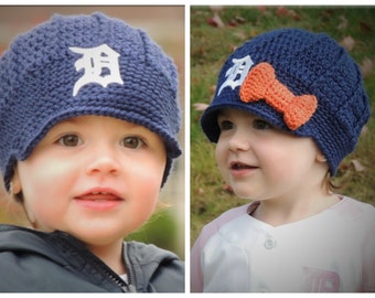 The Original- Detroit Tigers Inspired Newsboy Hat with Bow Option / Layne Couture / Newborn to Adult