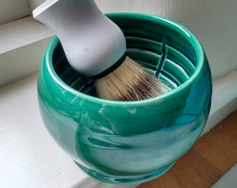 Pottery Shaving Bowl - Handmade UK -Shaving Accessories - Ceramic Shaving Mug - Shaving Cup - Gifts for Men - Glossy Bottle Green