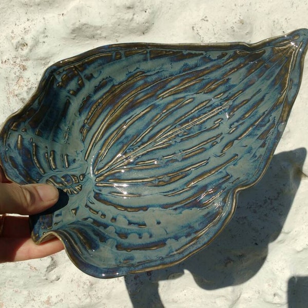 Porcelain Hosta Leaf Serving Dish Plate Stoneware Botanical Ceramics - Wedding Gift Made in UK