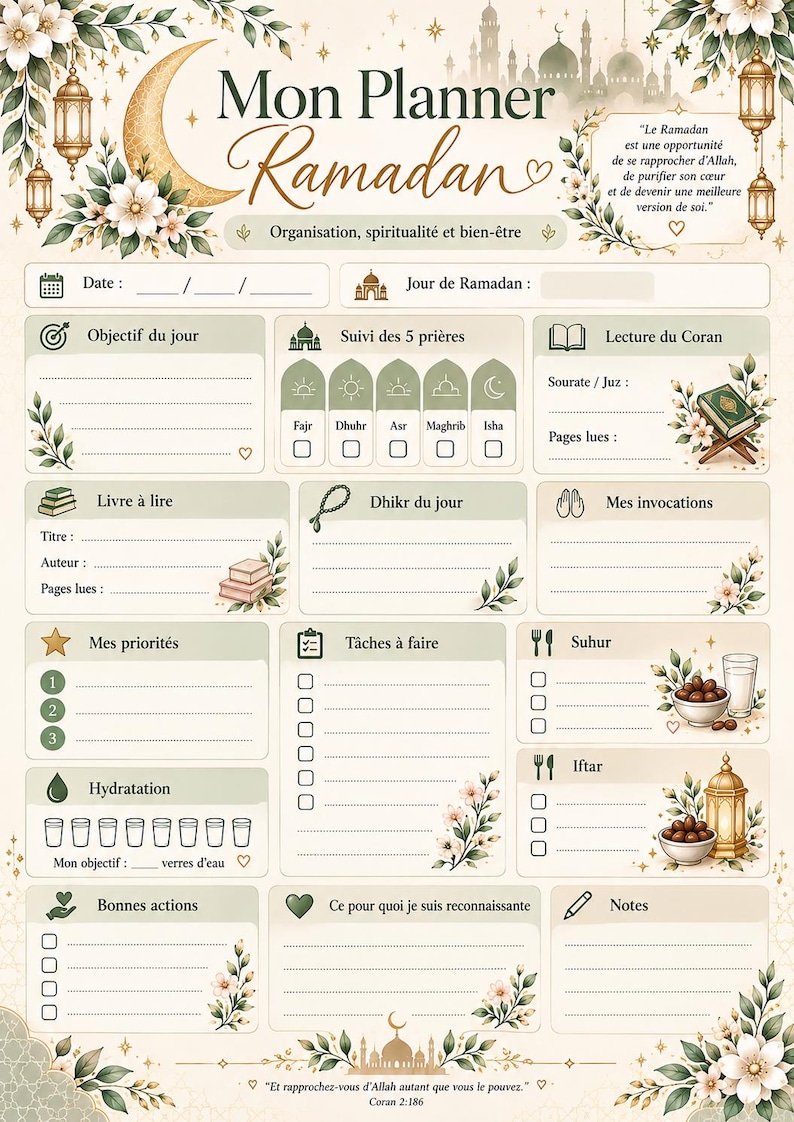 Printable Ramadan Pattern Printable A4 Ramadan Planner | Set of 2 PDF Sheets | Prayer Tracker ...