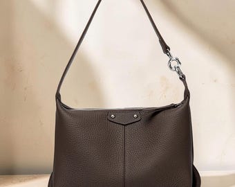Women’s Real Leather Hobo Bag, Genuine Cowhide Shoulder Purse, Leather Crossbody Bag, Brown Leather Tote Bag, Soft Everyday Handbag