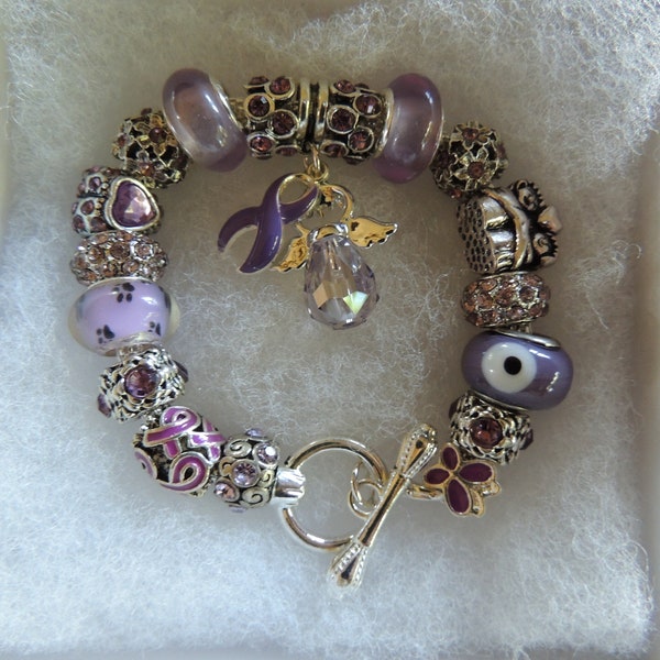 STOMACH, ESOPHAGEAL CANCER, Anorexia, Bulimia Awareness...European Euro Style Bracelet-Periwinkle Hope Love Inspiration...by TLCcharms