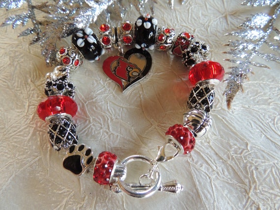 Louisville Cardinals LOVEEuropean Style BraceletFootball Basketball Baseball Go Cards Alumni University of Louisvilleby TLCcharms