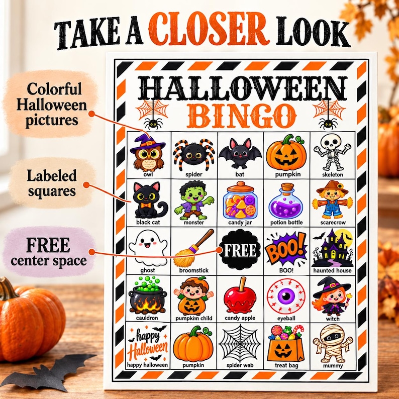 Halloween Bingo Printable, 50 Cards for Kids’ Parties & Classroom Games ...