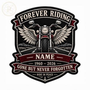 Forever Riding Memorial Patch Anpassat namndatum Motorcykelvingar Badge