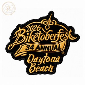Biketoberfest 2026 Daytona Beach Gold Black Embroidered Patch