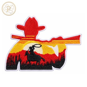 Cowboy-Sonnenuntergang-Aufnäher, Westernreiter-Lasso, Wüstenabzeichen
