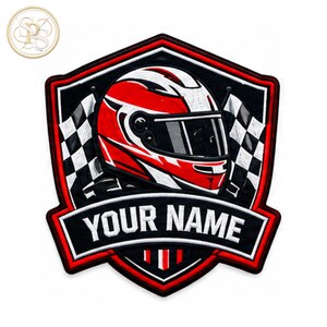 Custom Racing Helmet Embroidered Patch – Motorsport Driver Name Jacket Patch