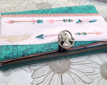 Boho Womens Wallet, Turquoise Womens Wallet, Gift for Her, Coin Purse, Wallet Purse, Wallet Clutch, Handmade Wallet, Clutch Purse,