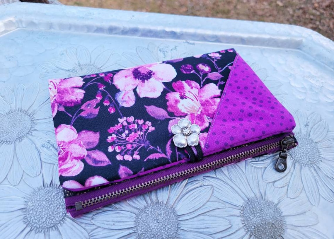 Women's Wallet Black and Purple Floral Wallet Floral Etsy