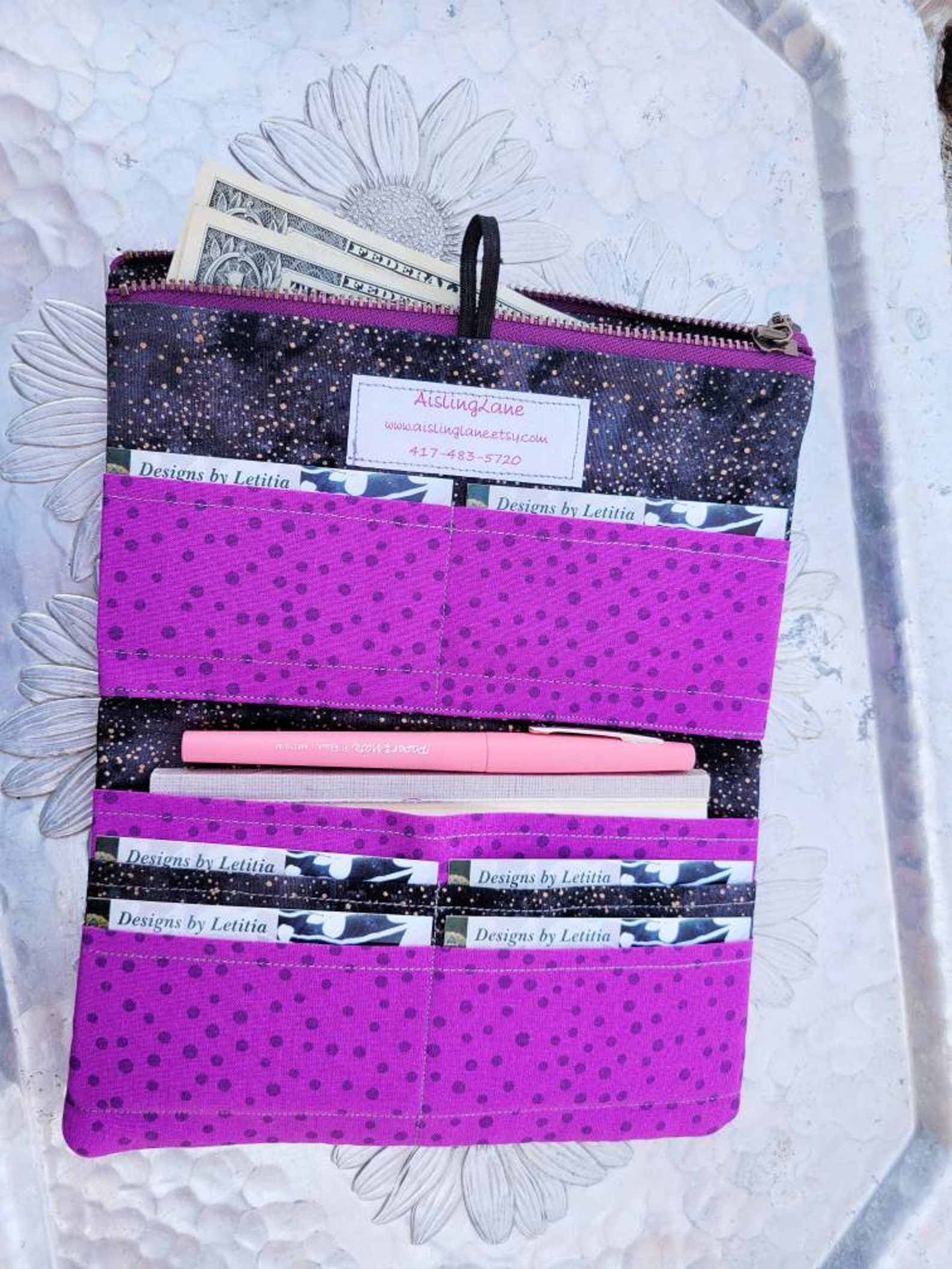 Women's Wallet Black and Purple Floral Wallet Floral Etsy