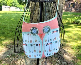 Owl Tote, Boho Tote Bag, Cottagecore Purse, Kids Purse, Owl Gift, Birthday Gift, Childrens Book Bag, Owl Tote Bag, Cute Purse, Arrows Bag