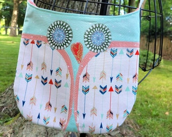 Boho Tote, Owl Purse, Kids Purse, Mint Tote Bag, Childrens bag, Owl Tote Bag, Tote Bag With Arrows, Girls gift, Birthday Gift for her