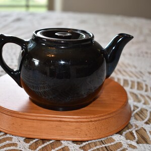 Small Vintage black brown glazed teapot with lid, stoneware pottery